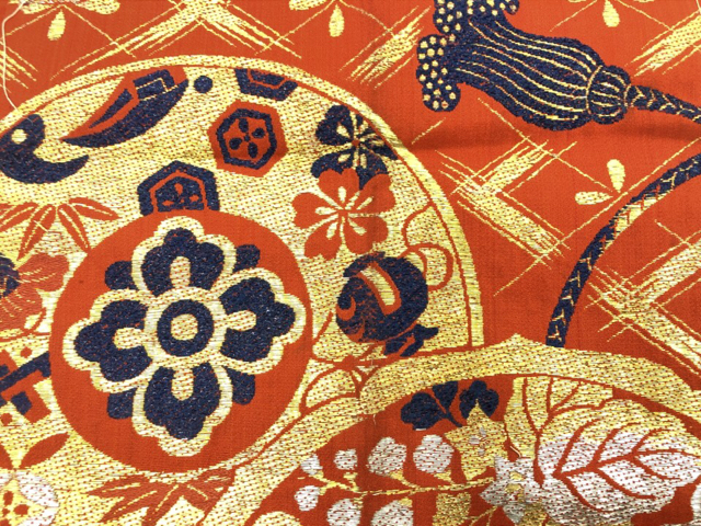 JAPANESE KIMONO / ANTIQUE NAGOYA OBI / WOVEN PAULOWNIA & RHOMBUS FLOWER